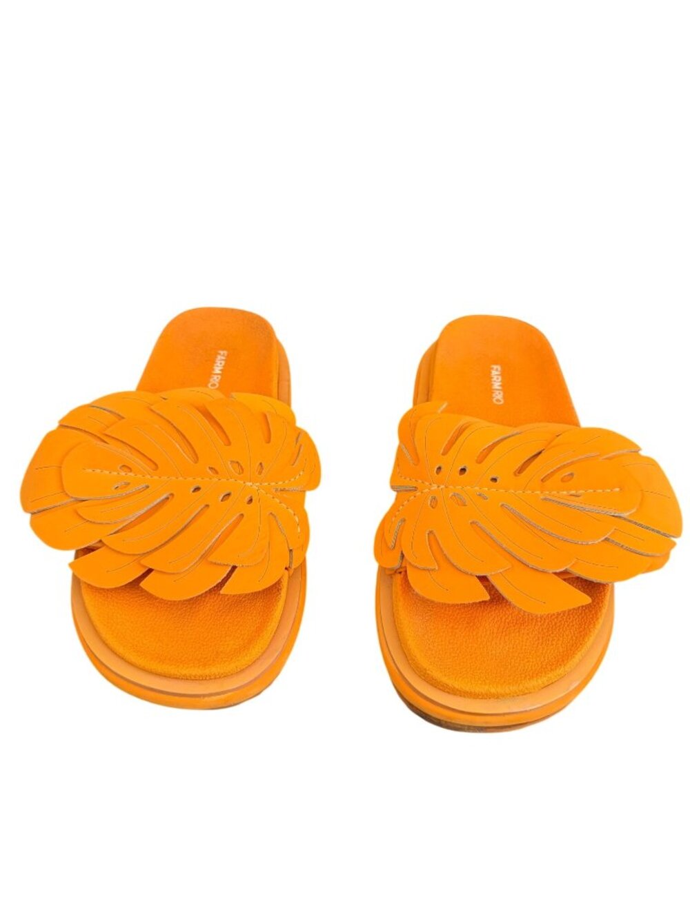 Farm Rio Womens Orange Monstera Leaf Slides Size 10 Platform Leather Sandals